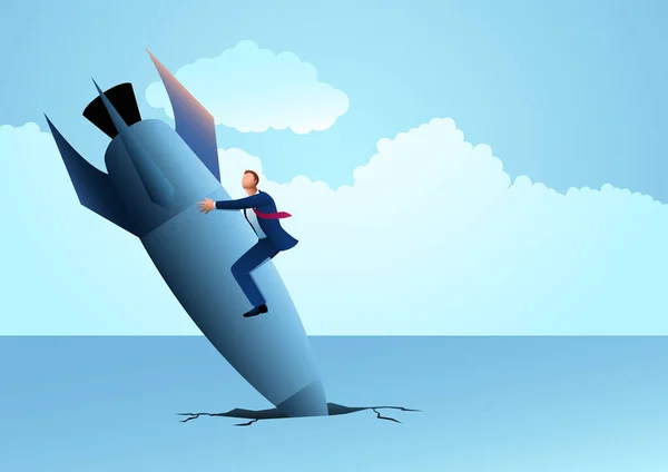 Vector Illustration Businessman Crashed Rocket —  Vetores de Stock