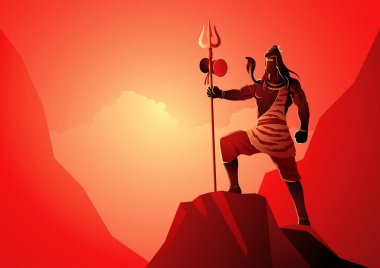 Hindu god and goddess vector illustration series, Lord Shiva standing on top of a rock, Indian God of Hindu