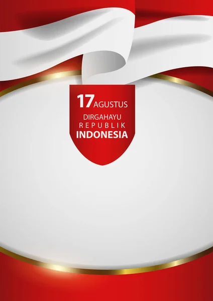 Флаг Республики Индонезия Декоративной Золотой Рамкой Смысл Копировального Текста Longevity — стоковый вектор