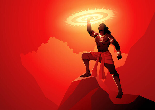 Hindu god and goddess, Indian mythology vector illustration series, Lord Krishna holding Sudarshan Chakra