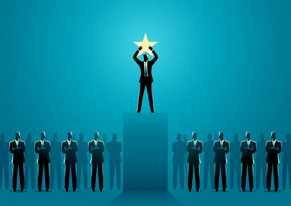 Businessman Holding Star Stage Leadership Top Performer Concept — Stockvector