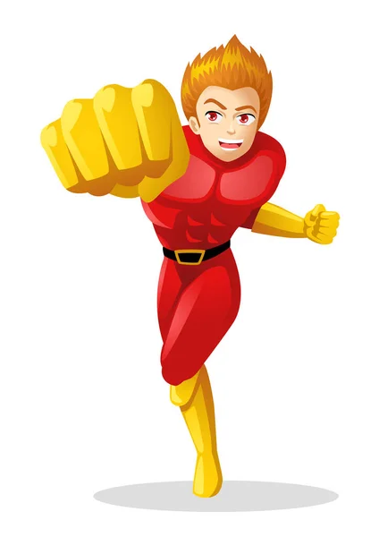 Cartoon Illustration Superhero Red Suit Throwing Punch — Stockvektor