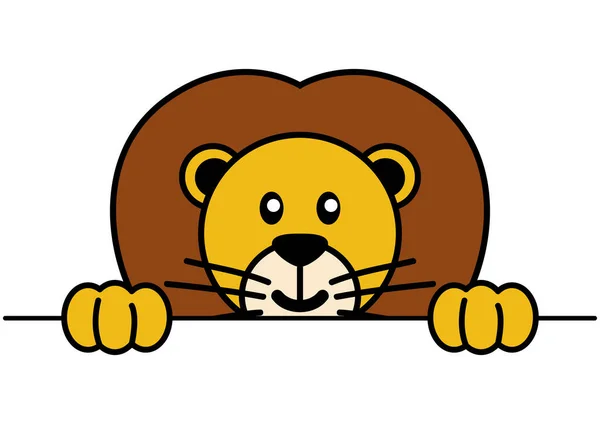 Funny Cartoon Lion Peeking Wall Vector Illustration — Stock Vector