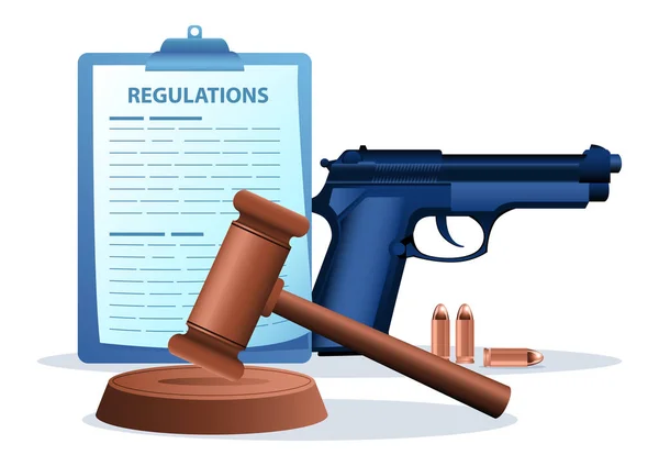 Gavel Justice Gun Regulations Document Background Firearm Law Gun Control — Stok Vektör