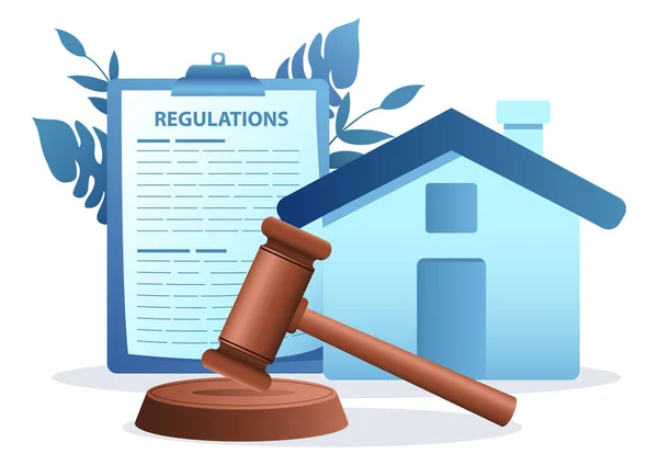 Gavel Justice Hammer House Icon Regulations Document Background Real Estate — Stok Vektör