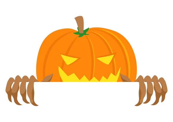 Simple Flat Cartoon Illustration Jack Lantern Peeking Wall Halloween Vector — Image vectorielle