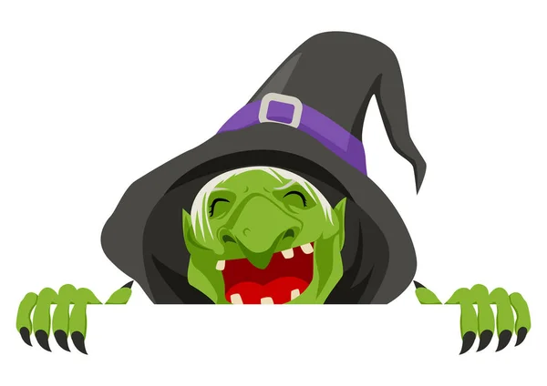 Simple Flat Cartoon Illustration Old Witch Peeking Wall Halloween Vector — Stockvector