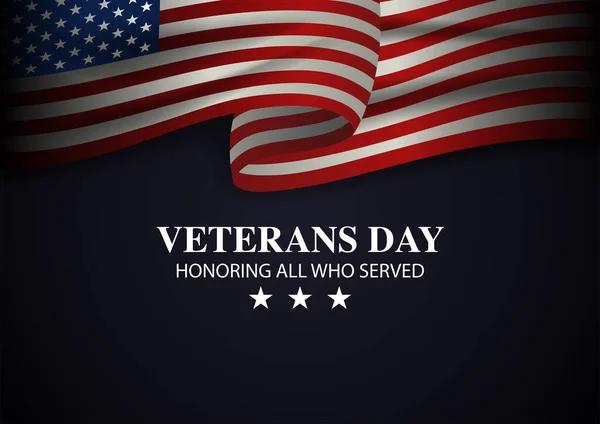 Fluttering American Flag Dark Background Veterans Day Vector Illustration — Stock Vector