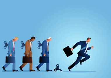 Winder 'ı serbest bıraktıktan sonra koşan bir işadamının iş konsepti çizimi. Özgür irade, özgürlük kavramı