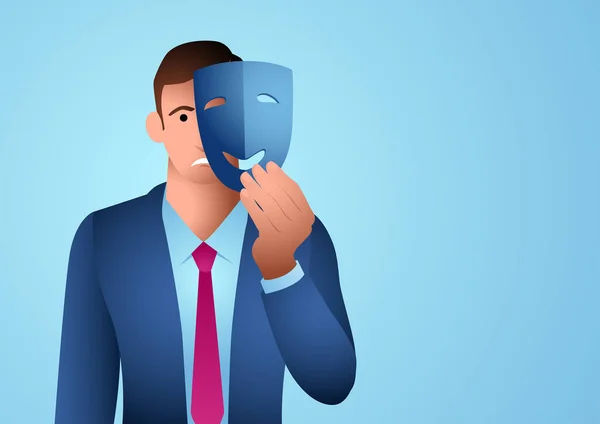 Illustration Concept Entreprise Homme Affaires Portant Masque Facial Souriant Dissemblant — Image vectorielle