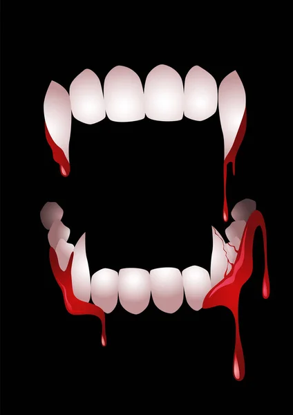 Illustrazione Vettoriale Denti Vampiro Insanguinati Sfondo Nero Halloween Tema Horror — Vettoriale Stock