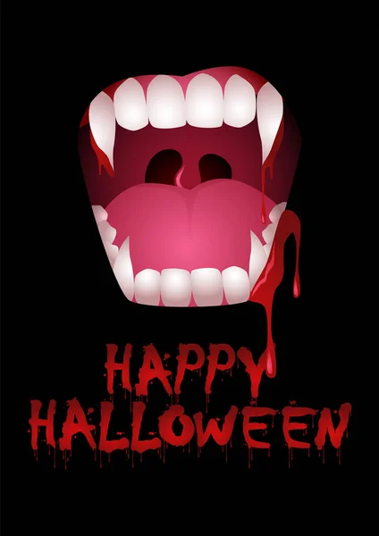 Illustration Vectorielle Dents Vampire Sanglantes Sur Fond Noir Halloween Thème — Image vectorielle