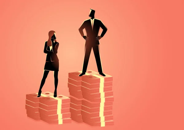 商人比商人拥有更多的钱 男女工资不平等 商业中的性别问题 — 图库矢量图片