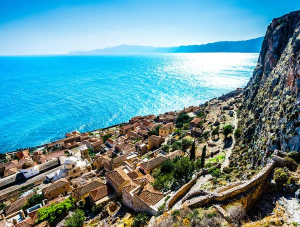 Вид на Cityscape at Monemvasia, Peloponnese, Greece — стокове фото