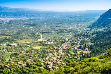 Mystras Arkeolojik Alanı'nın havadan görünümü. Yunanistan'da UNESCO dünya mirası