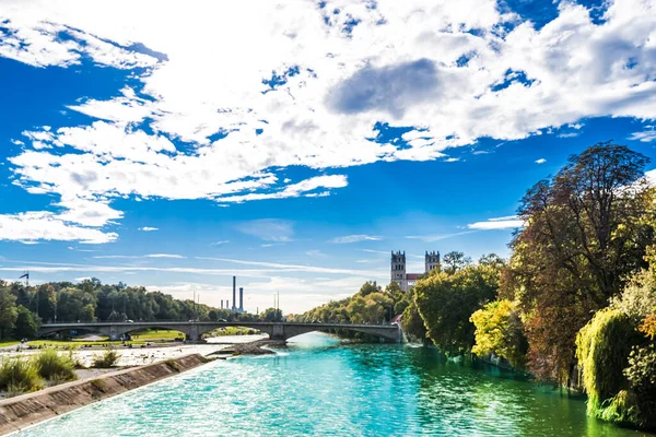 View Summer Landscape Maximilian Church Isar Munich High Quality Photo — Stock Photo, Image