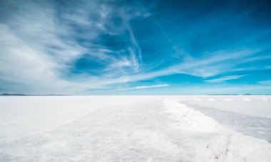 View of the amazing Salar de Uyuni Salt Flats in Bolivia. High quality photo