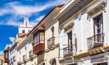 Colonial buildings in the streets of Sucre, Bolivia. High quality photo