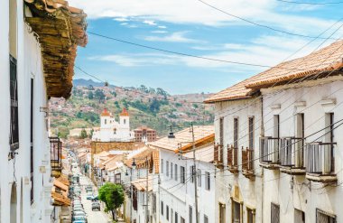 Colonial buildings in the streets of Sucre, Bolivia. High quality photo