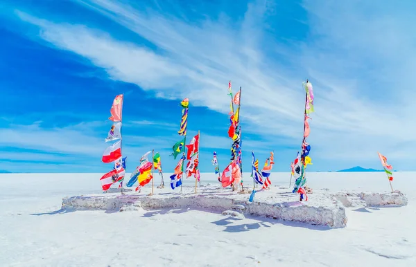 Flags All Participating Countries Dakar Monument Salar Uyuni Salt Flats — Stok fotoğraf