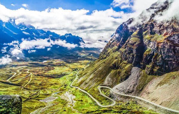 Mountain landscape and view on starting point of the death road
