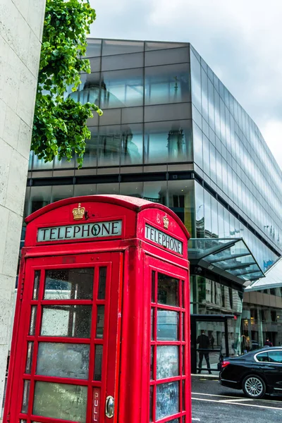 Cabine Téléphonique Rouge Londres Avec Reflet Cathédrale Saint Paul Arrière — Photo