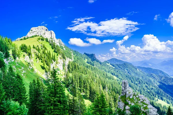 Zöld Hegyi Táj Bajor Alpok Mellett Kampenwand Chiemgau Bajorország Kiváló — Stock Fotó