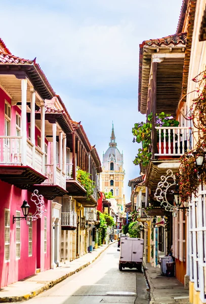 Vista Una Hermosa Calle Colonial Cartagena Colombia Foto Alta Calidad — Foto de Stock