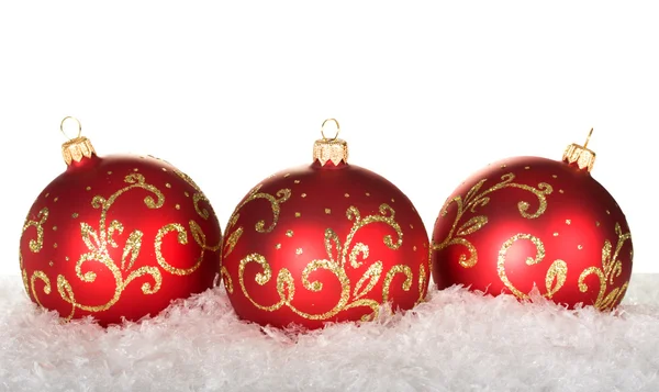 Trois boules de Noël rouges avec motif — Photo