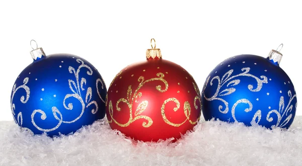 Bolas de Natal azul e vermelho com padrão — Fotografia de Stock