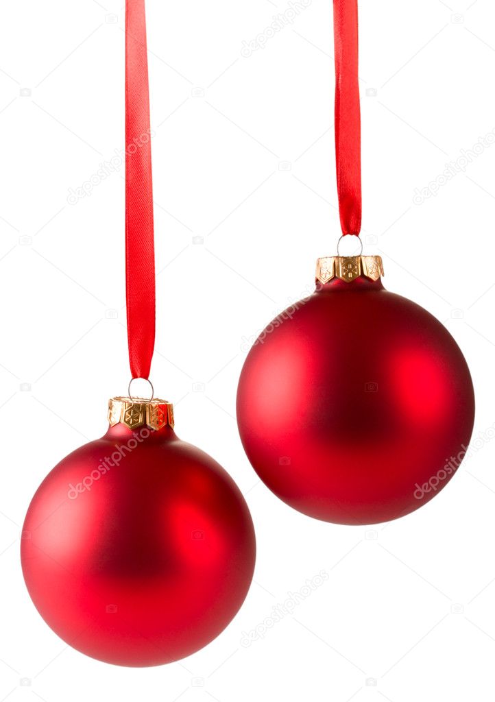 two red christmas balls hanging