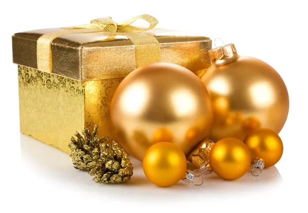 Caixa de presente de Natal e bolas Fotos De Bancos De Imagens