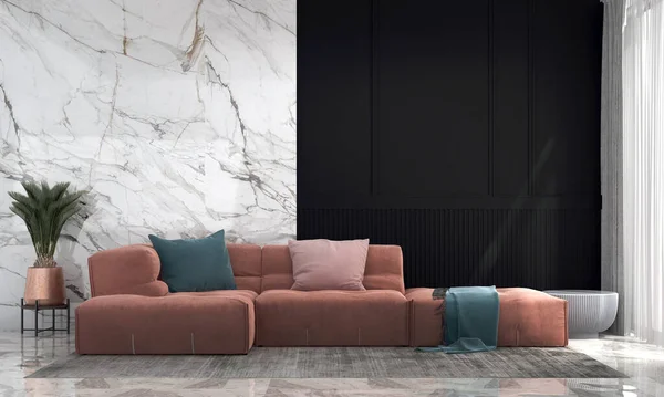 Modern Cozy Home Decoration Living Room Interior Design Marble Black — Stock Photo, Image