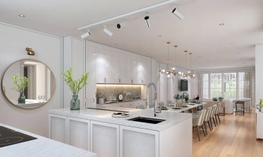 Modern konforlu ev ve dekorasyon ve mutfak ve kiler iç tasarım