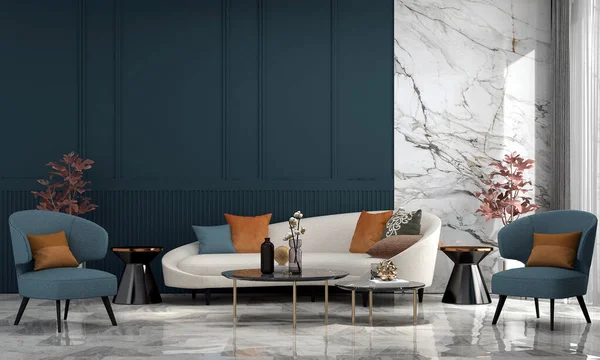 Moderní Útulný Domov Dekorace Obývací Pokoj Design Interiéru Prázdné Modré — Stock fotografie