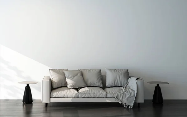 Moderna Sala Estar Loft Mofa Decorativa Sofá Blanco Vacío Pared — Foto de Stock