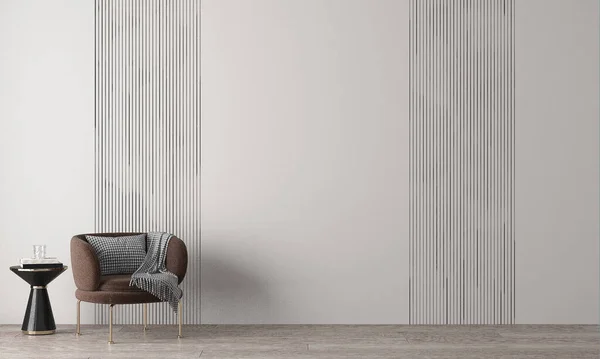 モダンなデザイン最小限のリビングルームのインテリアと白のパターンの壁の背景 3Dレンダリング — ストック写真
