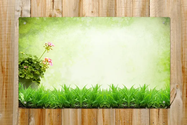 Holzhintergrund mit sommerlicher Landschaftsmalerei — Stockfoto