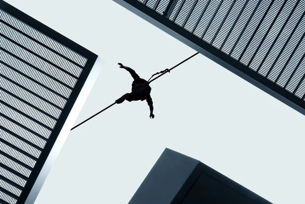 Silhouette Man Balancing Rope Concept Risk Taking — Stock Photo, Image