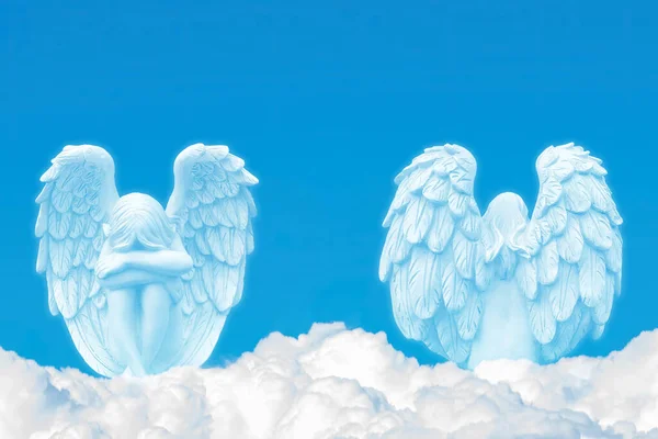 Two Sad Angels White Cloud Blue Clear Sky Copy Space — Fotografia de Stock