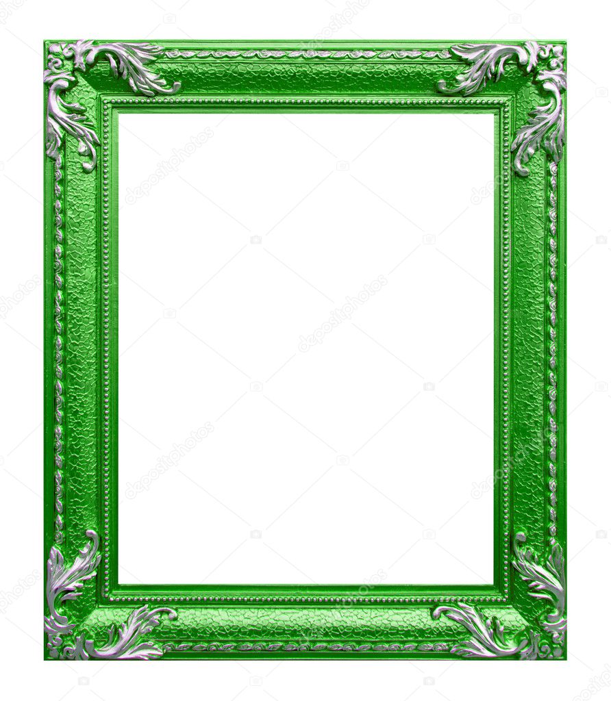 green photo frame on the white background