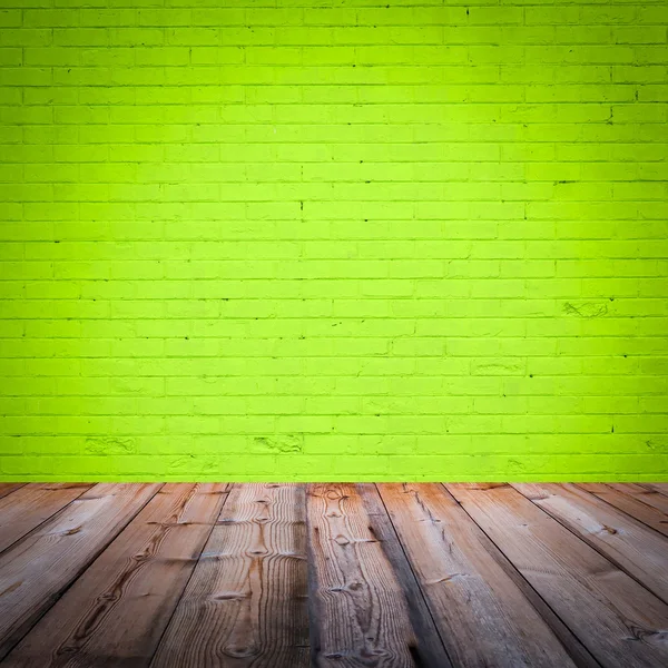 Kamer interieur met groene bakstenen muur achtergrond — Stockfoto