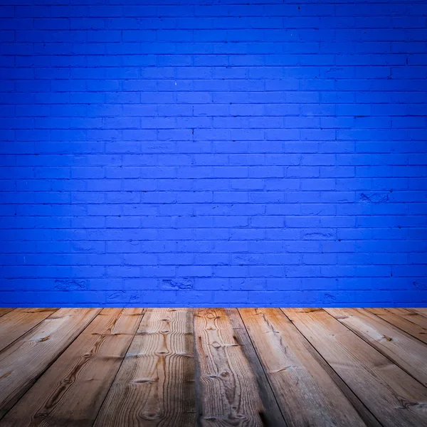 Εσωτερικό δωμάτιο με τούβλο μπλε φόντο τοίχο — Φωτογραφία Αρχείου