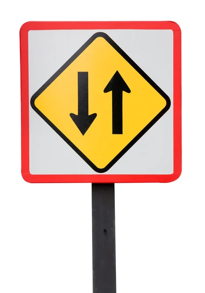 Dvě cesty dopravní značkou na bílém pozadí — Stock fotografie