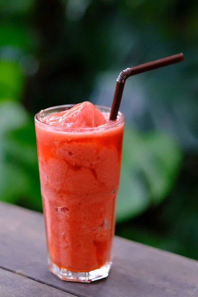 Water Melon Fruit Juice Frappe Wood Table — 스톡 사진