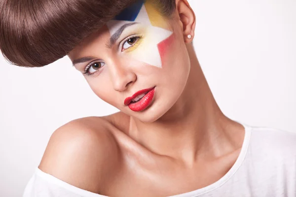Closeup fashion girl with bright makeup — Stock Photo, Image