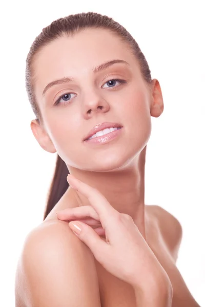 Beautiful smiling young woman with clean skin face — Stock Photo, Image