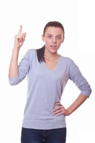 Mulher mostrando dedo para cima — Fotografia de Stock