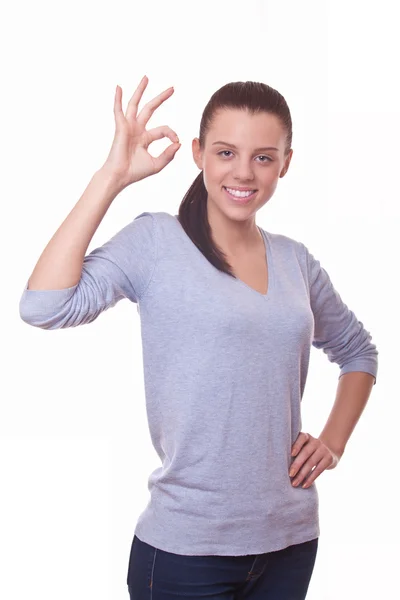 Mujer mostrando ok signo — Foto de Stock