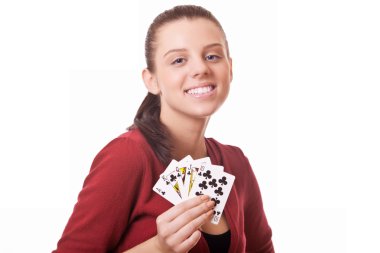 El poker kart tutan genç kadın